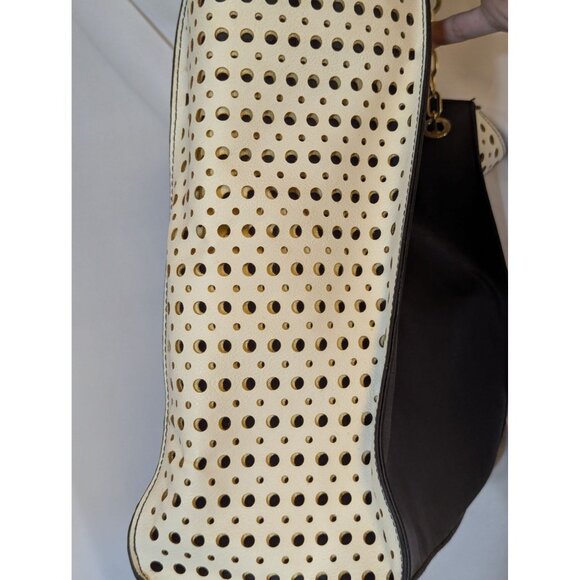 Christian Siriano Black & White Perforated Tote Bag With Gold Chain Accents - Picture 3 of 7